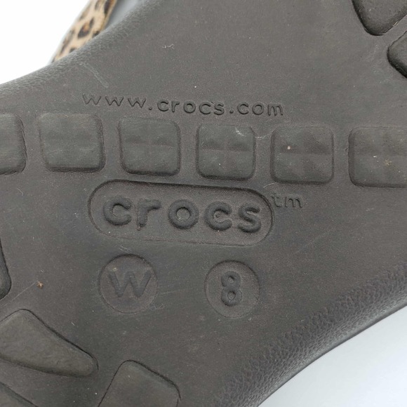 Crocs Capri Leopard Print Strappy Sandals Women's Size 8 Tan Comfort Flip Flop - Picture 7 of 8
